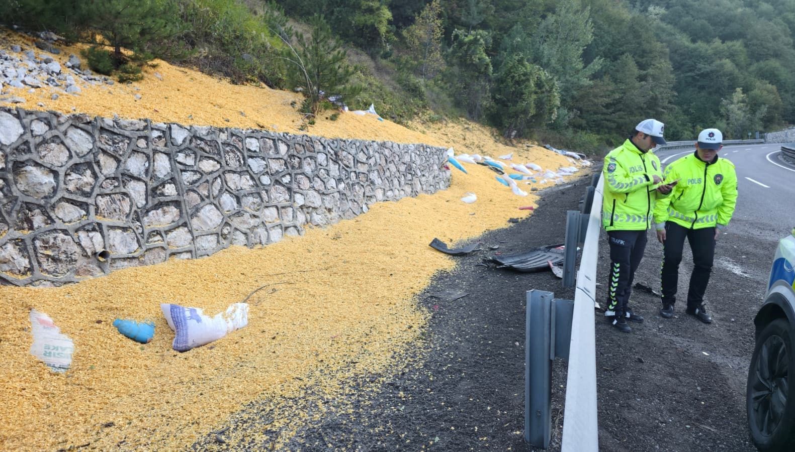 bursada hayvan yemi yuklu tir devrildi iki kisi agir yarali ZZdqG8dt